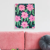 Roze bloemen op zwart canvas afdruk (Insitu (Woonkamer))