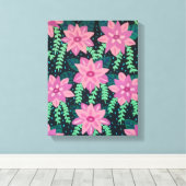 Roze bloemen op zwart canvas afdruk (Insitu (Houten vloer))