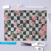  roze bloemen op zwart en wit tissuepapier (Craft)