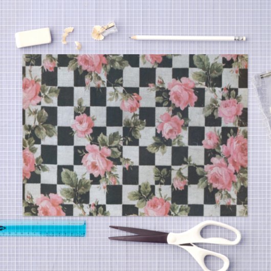  roze bloemen op zwart en wit tissuepapier (Craft)