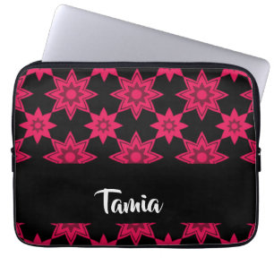 Roze bloemen op zwart laptop sleeve