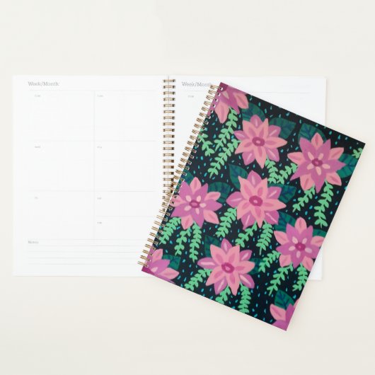 Roze bloemen op zwart planner (Display)