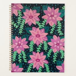 Roze bloemen op zwart planner