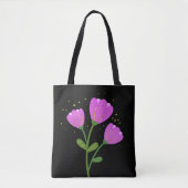 Roze bloemen op zwarte Canvas tas (Voorkant)