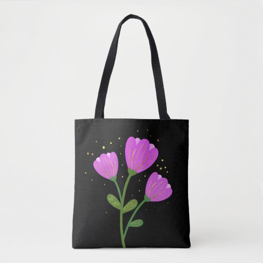 Roze bloemen op zwarte Canvas tas (Voorkant)