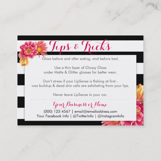 Roze bloemen op zwarte en witte aanvraag & Tips-ka Visitekaartje (Achterkant)