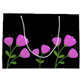 Roze Bloemen op Zwarte Gift Bag Groot Cadeauzakje (Achterkant)