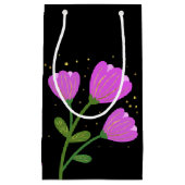 Roze Bloemen op Zwarte Gift Bag Klein Cadeauzakje (Voorkant)