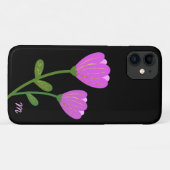 Roze Bloemen op Zwarte Hoes voor Telefoon (Achterkant (horizontaal))