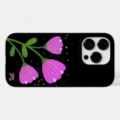 Roze Bloemen op Zwarte Hoes voor Telefoon (Achterkant (horizontaal))