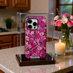 Roze bloemen op zwarte wijnstokken iPhone 16 pro hoesje