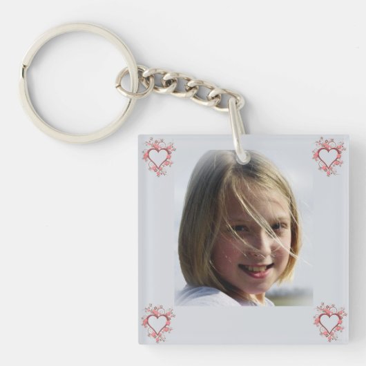 Roze bloemen Open Heart Foto Sleutelhanger (Voorkant)