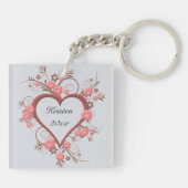 Roze bloemen Open Heart Foto Sleutelhanger (Achterkant)