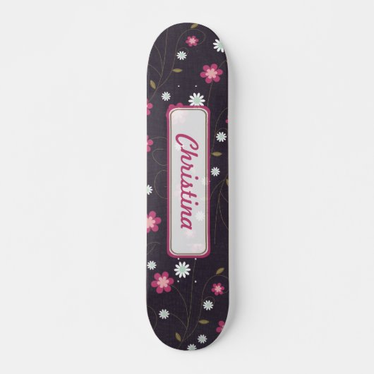 Roze Bloemen Oude School Skateboard (Voorkant)