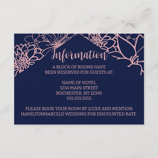 Roze Bloemen Outline bruiloft Behuizing Kaart (Voorkant)