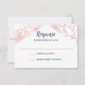 Roze Bloemen Outline Bruiloft RSVP Kaartje (Voorkant)