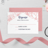 Roze Bloemen Outline Bruiloft RSVP Kaartje