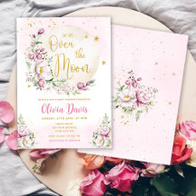 Roze Bloemen Over De Maan Baby Shower