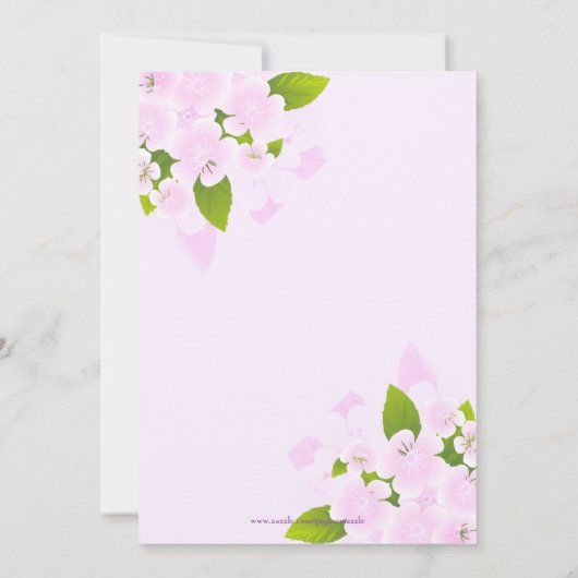 Roze Bloemen Over Licht Roze Achtergrond Bruiloft Kaart (Achterkant)