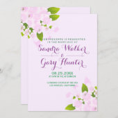 Roze Bloemen Over Licht Roze Achtergrond Bruiloft Kaart (Voorkant / Achterkant)