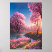 Roze Bloemen Overgroeiende het Bos Moeras Poster (Voorkant)