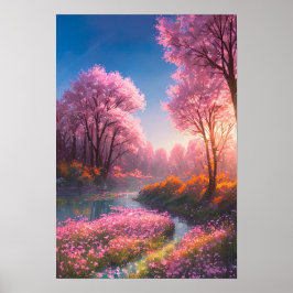 Roze Bloemen Overgroeiende het Bos Moeras Poster