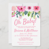Roze Bloemen Paar Baby shower Invitation Kaart (Voorkant)