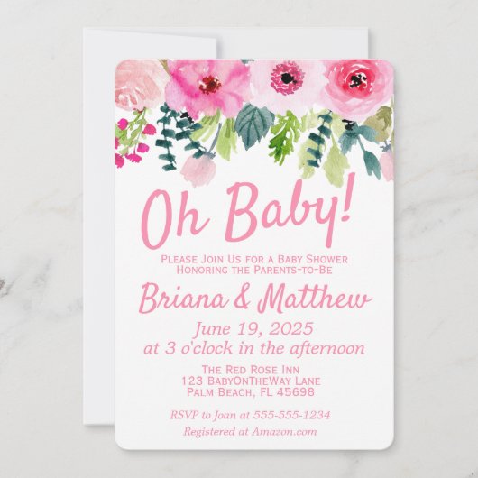 Roze Bloemen Paar Baby shower Invitation Kaart (Voorkant)