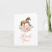 Roze Bloemen Paard Verjaardag Bedankkaart (Voorkant)