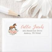 Roze Bloemen Paard Verjaardag Retouradres Etiket (Insitu)