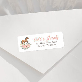 Roze Bloemen Paard Verjaardag Retouradres Etiket