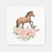 Roze Bloemen Paard Verjaardagsfeest Servet (Voorkant)