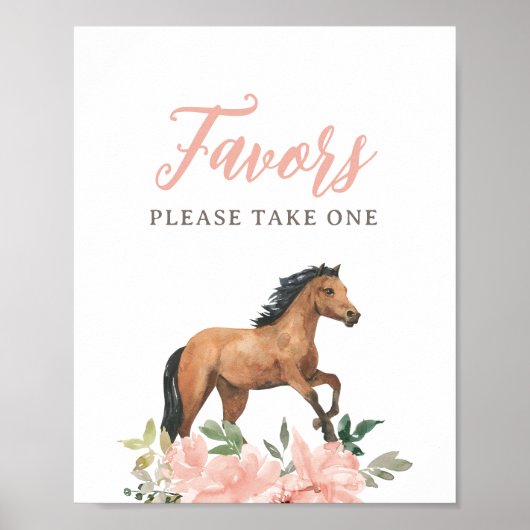 Roze Bloemen Paard Verjaardagsgunsten teken Poster (Voorkant)