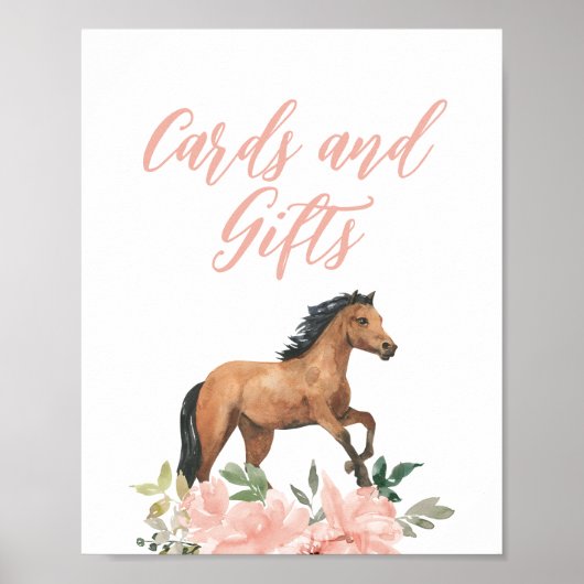 Roze Bloemen Paard Verjaardagskaarten en Geschenke Poster (Voorkant)