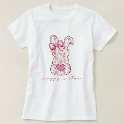 Roze Bloemen Paashaas Coquette Bow T-shirt (Design voorkant)