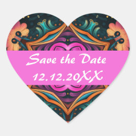 Roze bloemen Paisley 6a4 Hart Sticker