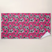 Roze Bloemen Paisley Patroon Ontwerp Strandlaken (Voorkant)