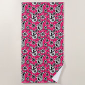 Roze Bloemen Paisley Patroon Ontwerp Strandlaken (Voorkant)