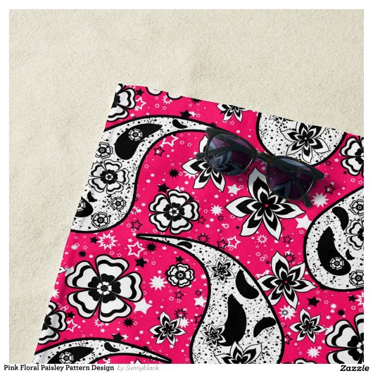 Roze Bloemen Paisley Patroon Ontwerp Strandlaken