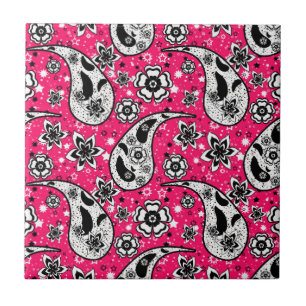 Roze Bloemen Paisley Patroon Ontwerp Tegeltje