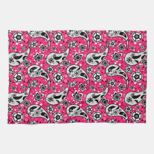 Roze Bloemen Paisley Patroon Ontwerp Theedoek