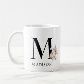 Roze Bloemen Palmetto Bladeren Waterverf Monogram Koffiemok (Links)