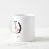 Roze Bloemen Palmetto Bladeren Waterverf Monogram Koffiemok (Voorkant links)