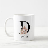 Roze Bloemen Palmetto Bladeren Waterverf Monogram Koffiemok (Links)