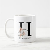 Roze Bloemen Palmetto Bladeren Waterverf Monogram Koffiemok (Links)