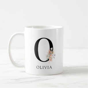 Roze Bloemen Palmetto Bladeren Waterverf Monogram Koffiemok