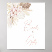 Roze Bloemen Pampas Boho Baby shower Boeken & Gesc Poster (Voorkant)