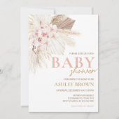 Roze Bloemen Pampas Boho Baby shower Kaart (Voorkant)