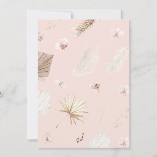 Roze Bloemen Pampas Boho Baby shower Kaart (Achterkant)