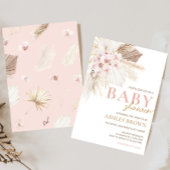 Roze Bloemen Pampas Boho Baby shower Kaart